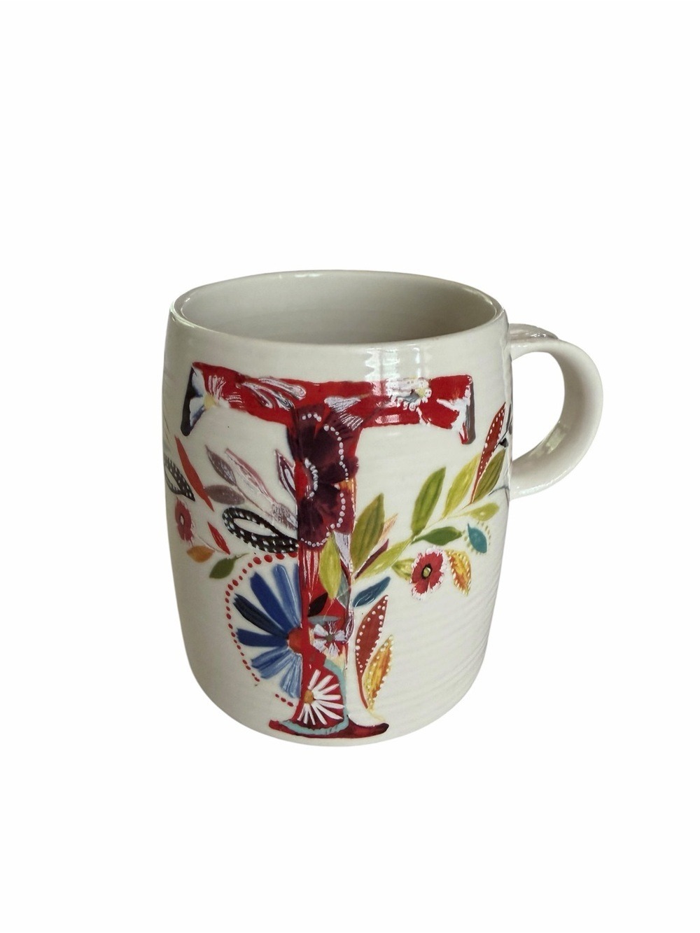 Anthropologie Petal Palette Letter T Monogram Mug By Starla M Halfman 14 Oz.